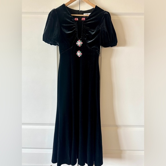 SELF-PORTRAIT Crystal-embellished gathered velvet midi dress - Picture 6 of 7